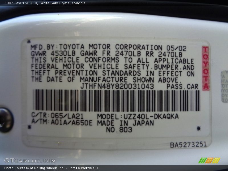 White Gold Crystal / Saddle 2002 Lexus SC 430