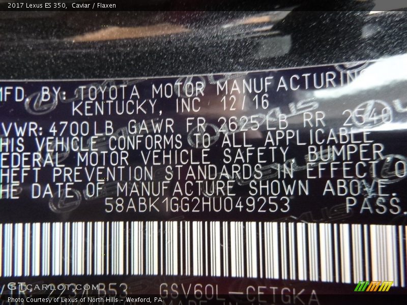 Caviar / Flaxen 2017 Lexus ES 350