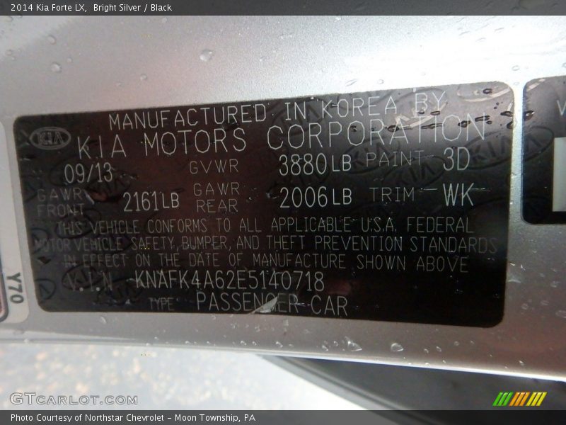 Bright Silver / Black 2014 Kia Forte LX