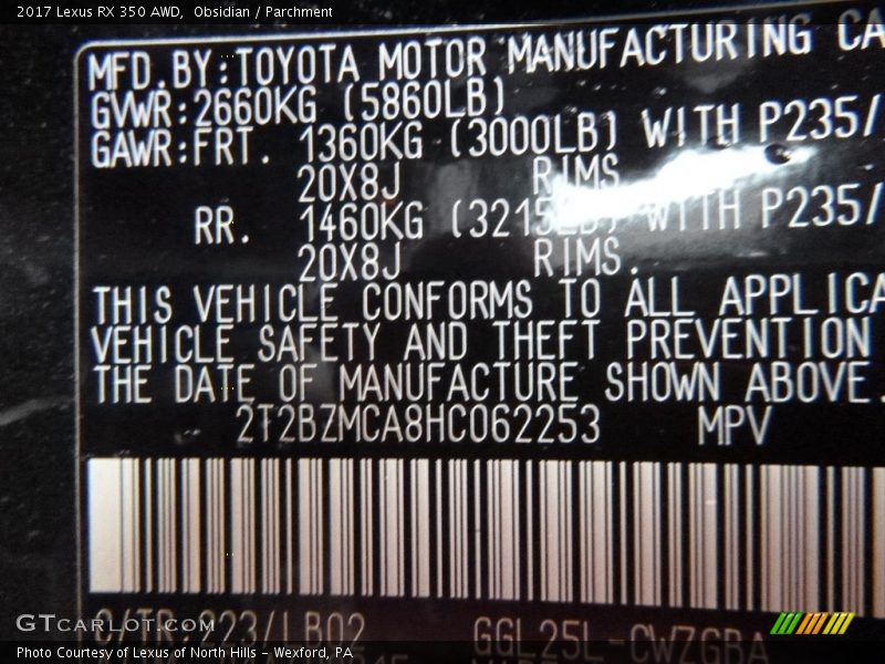 Obsidian / Parchment 2017 Lexus RX 350 AWD