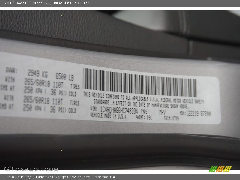 Billet Metallic / Black 2017 Dodge Durango SXT