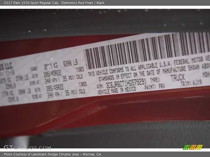 2017 1500 Sport Regular Cab Delmonico Red Pearl Color Code PRV