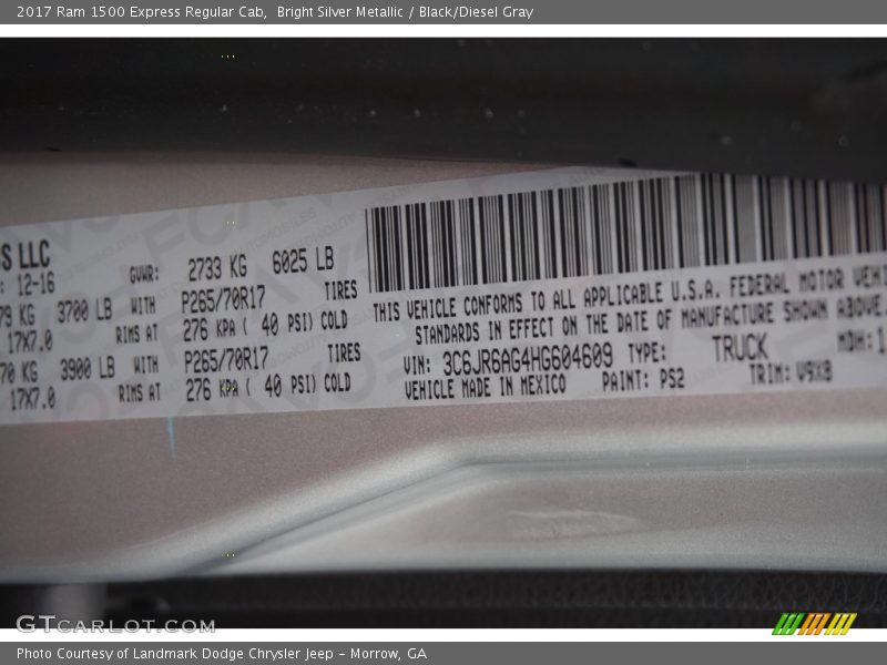 2017 1500 Express Regular Cab Bright Silver Metallic Color Code PS2