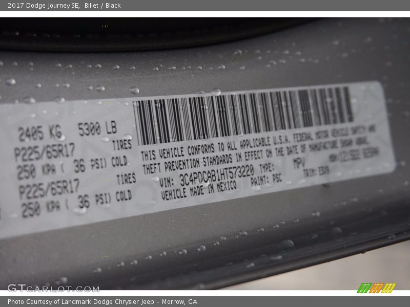Billet / Black 2017 Dodge Journey SE