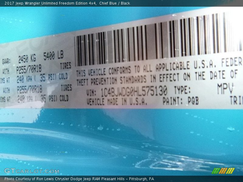 Chief Blue / Black 2017 Jeep Wrangler Unlimited Freedom Edition 4x4