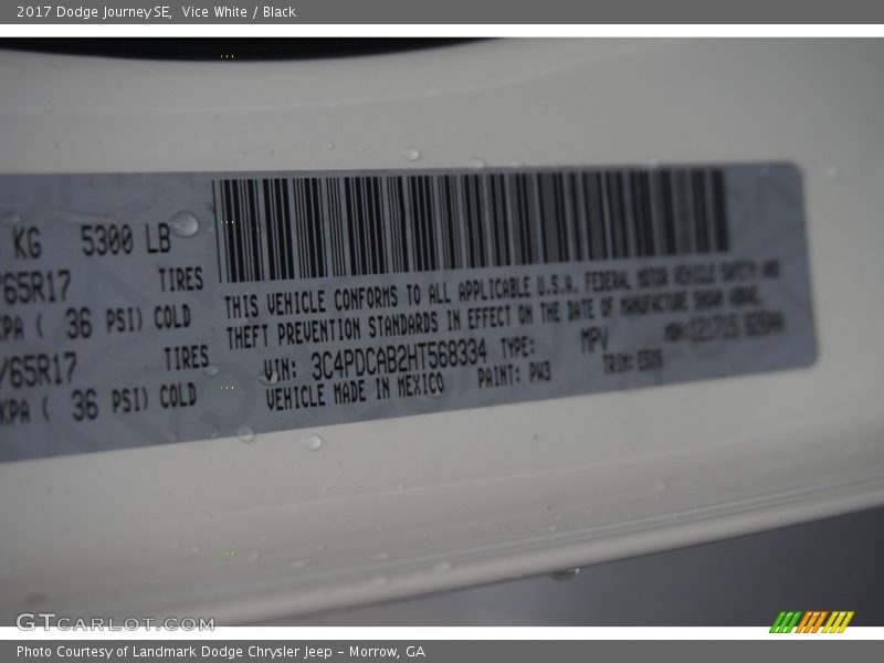 Vice White / Black 2017 Dodge Journey SE