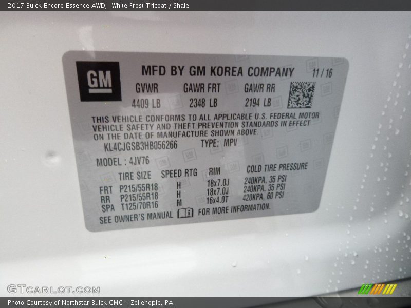 White Frost Tricoat / Shale 2017 Buick Encore Essence AWD