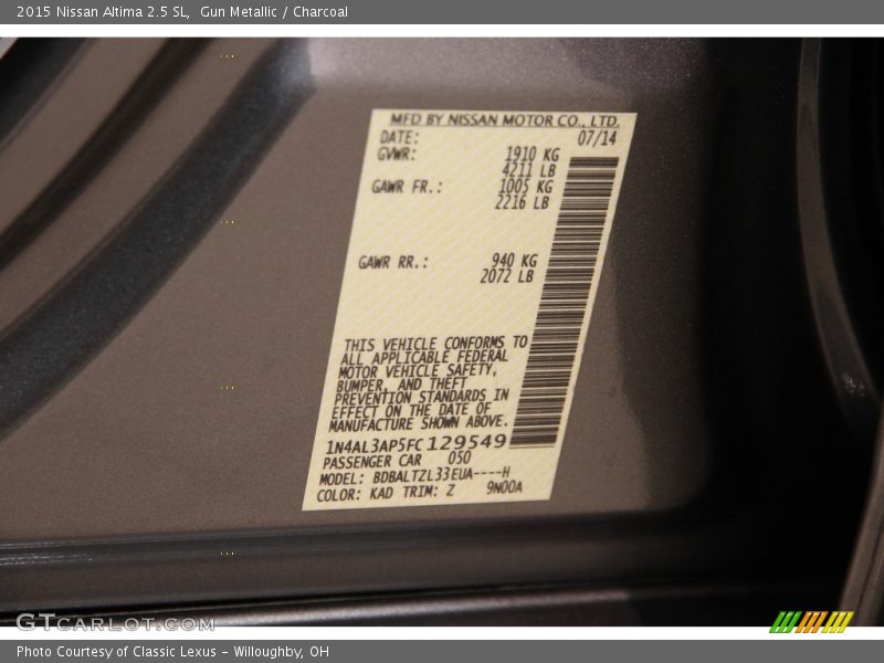 Gun Metallic / Charcoal 2015 Nissan Altima 2.5 SL