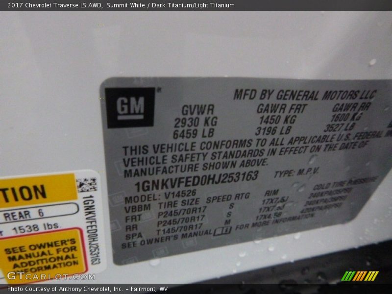 Summit White / Dark Titanium/Light Titanium 2017 Chevrolet Traverse LS AWD