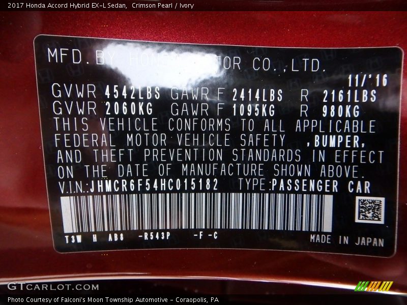 Crimson Pearl / Ivory 2017 Honda Accord Hybrid EX-L Sedan