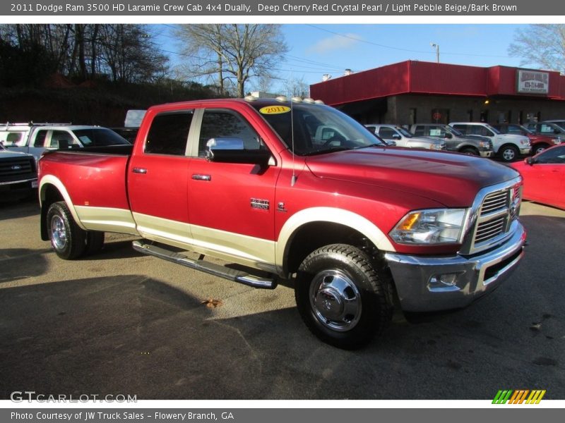 Deep Cherry Red Crystal Pearl / Light Pebble Beige/Bark Brown 2011 Dodge Ram 3500 HD Laramie Crew Cab 4x4 Dually