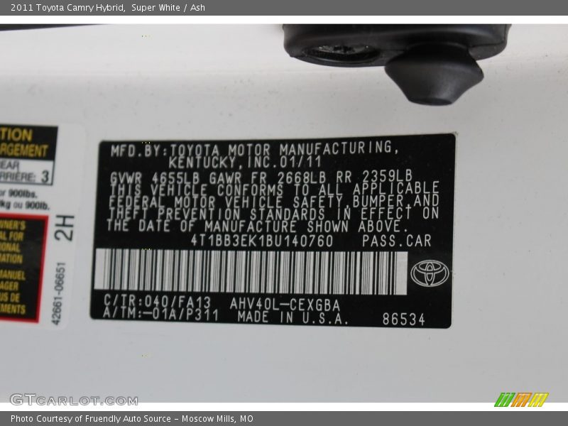 Super White / Ash 2011 Toyota Camry Hybrid