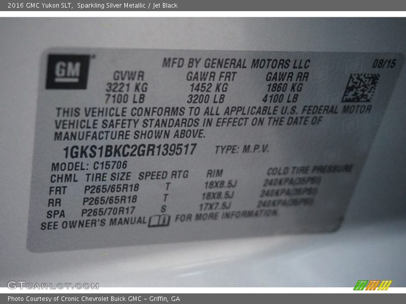 Sparkling Silver Metallic / Jet Black 2016 GMC Yukon SLT