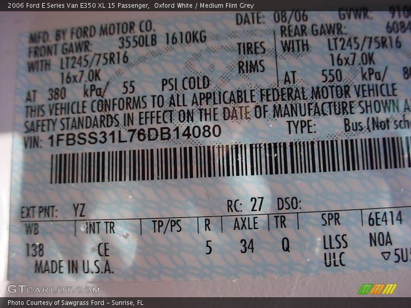 Oxford White / Medium Flint Grey 2006 Ford E Series Van E350 XL 15 Passenger