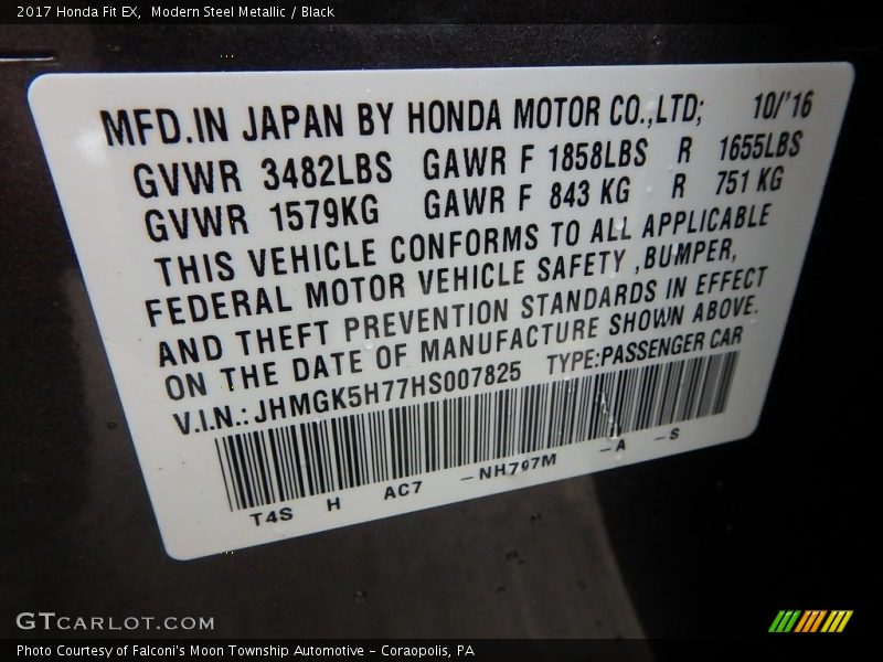 Modern Steel Metallic / Black 2017 Honda Fit EX