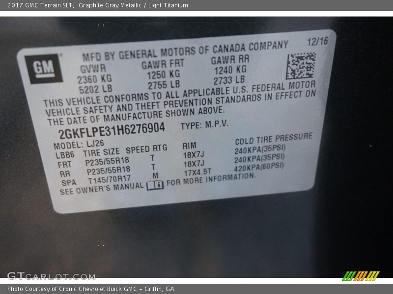 Graphite Gray Metallic / Light Titanium 2017 GMC Terrain SLT