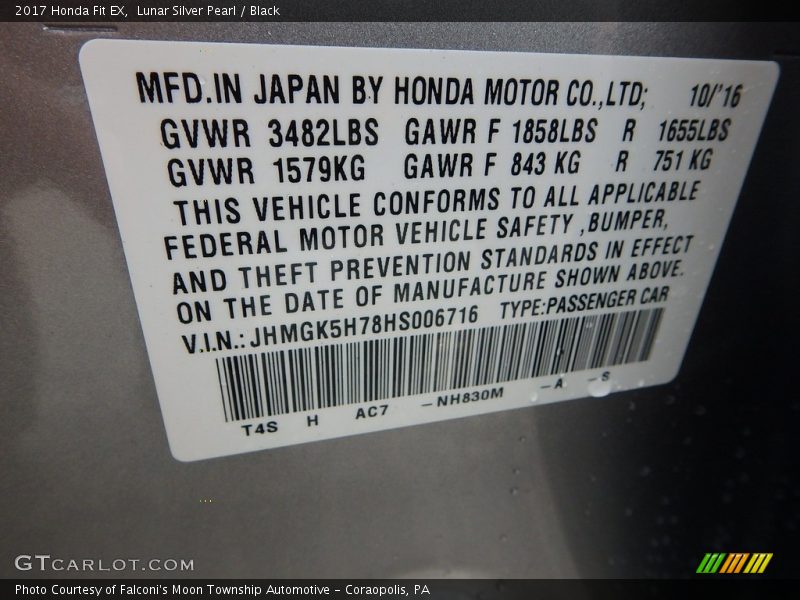 Lunar Silver Pearl / Black 2017 Honda Fit EX
