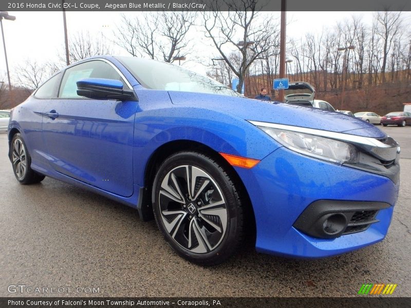 Aegean Blue Metallic / Black/Gray 2016 Honda Civic EX-L Coupe
