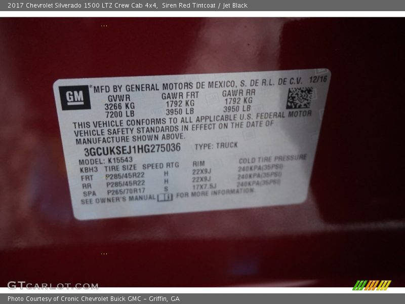 Siren Red Tintcoat / Jet Black 2017 Chevrolet Silverado 1500 LTZ Crew Cab 4x4