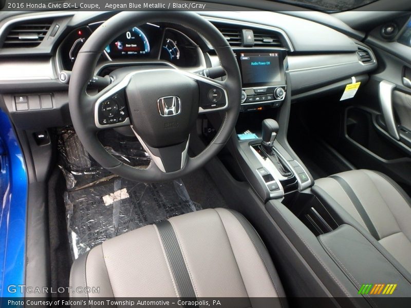 Aegean Blue Metallic / Black/Gray 2016 Honda Civic EX-L Coupe