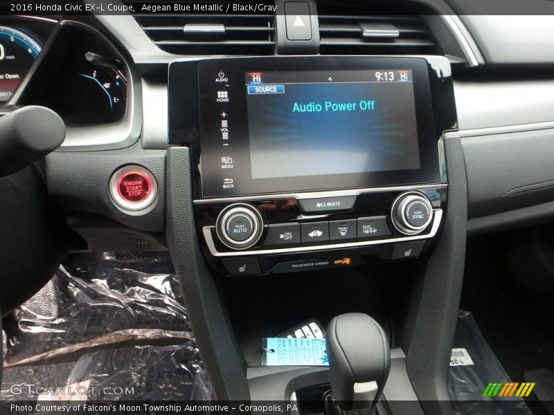 Aegean Blue Metallic / Black/Gray 2016 Honda Civic EX-L Coupe