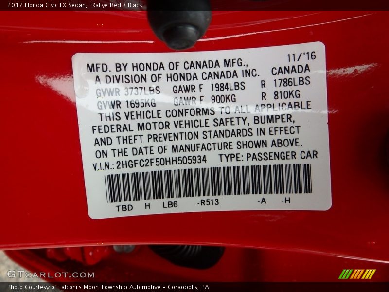 Rallye Red / Black 2017 Honda Civic LX Sedan
