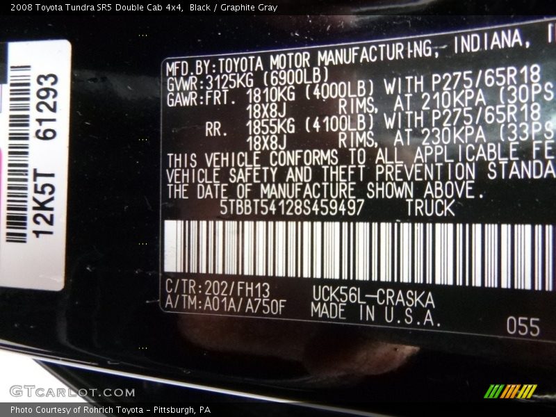 Black / Graphite Gray 2008 Toyota Tundra SR5 Double Cab 4x4