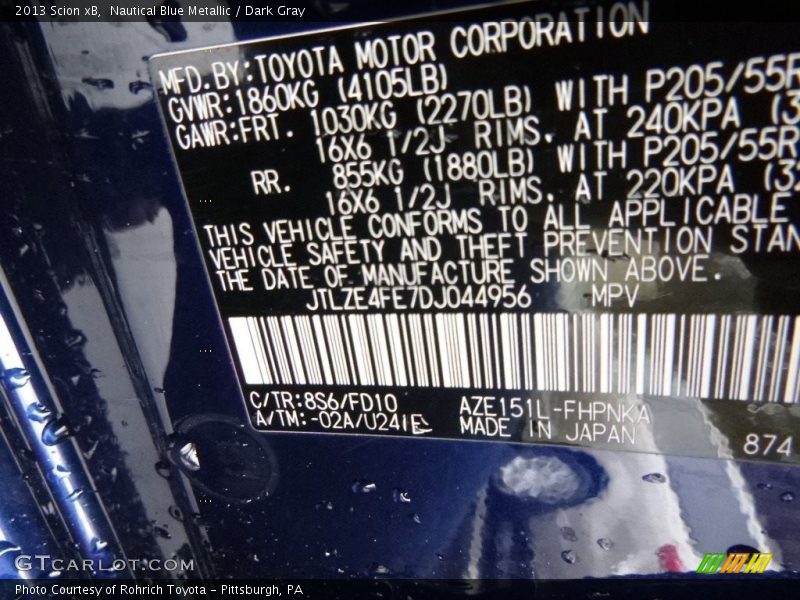Nautical Blue Metallic / Dark Gray 2013 Scion xB
