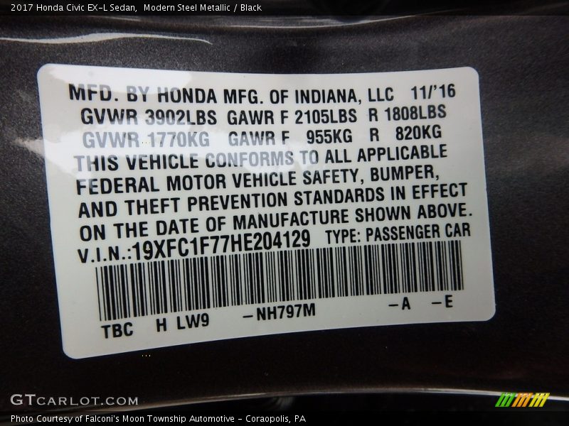 Modern Steel Metallic / Black 2017 Honda Civic EX-L Sedan