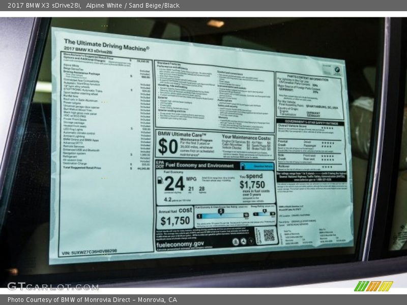 Alpine White / Sand Beige/Black 2017 BMW X3 sDrive28i