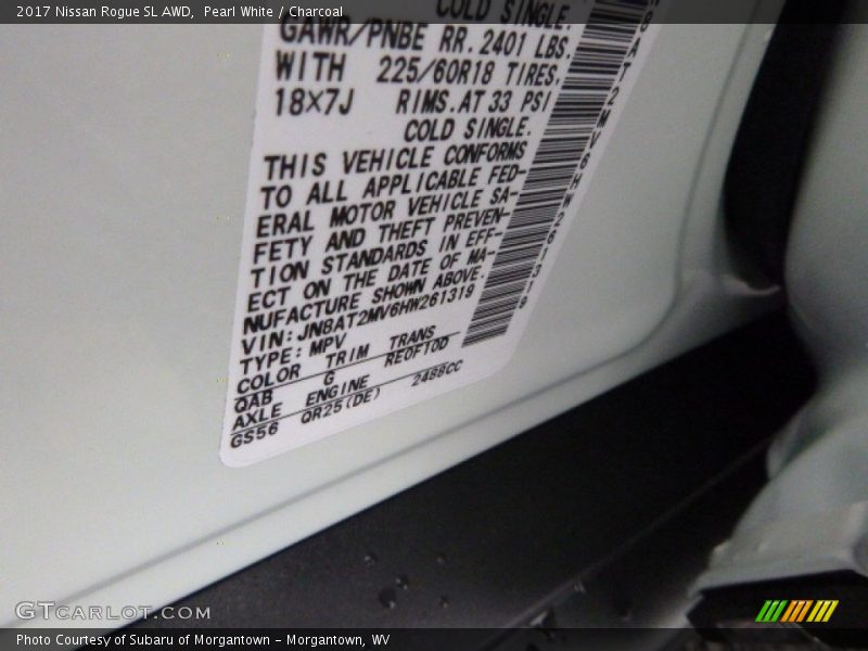 2017 Rogue SL AWD Pearl White Color Code QAB