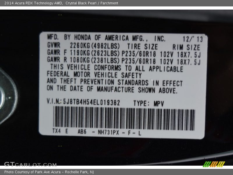 Crystal Black Pearl / Parchment 2014 Acura RDX Technology AWD