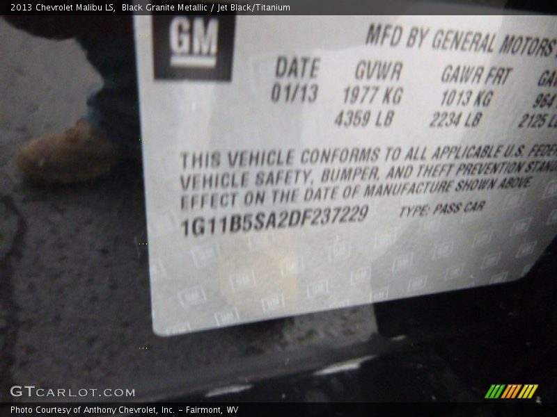Black Granite Metallic / Jet Black/Titanium 2013 Chevrolet Malibu LS