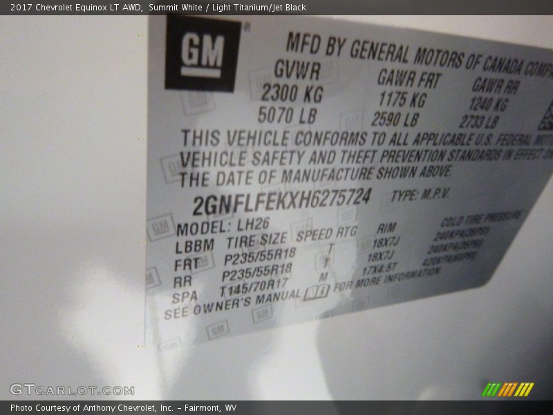 Summit White / Light Titanium/Jet Black 2017 Chevrolet Equinox LT AWD