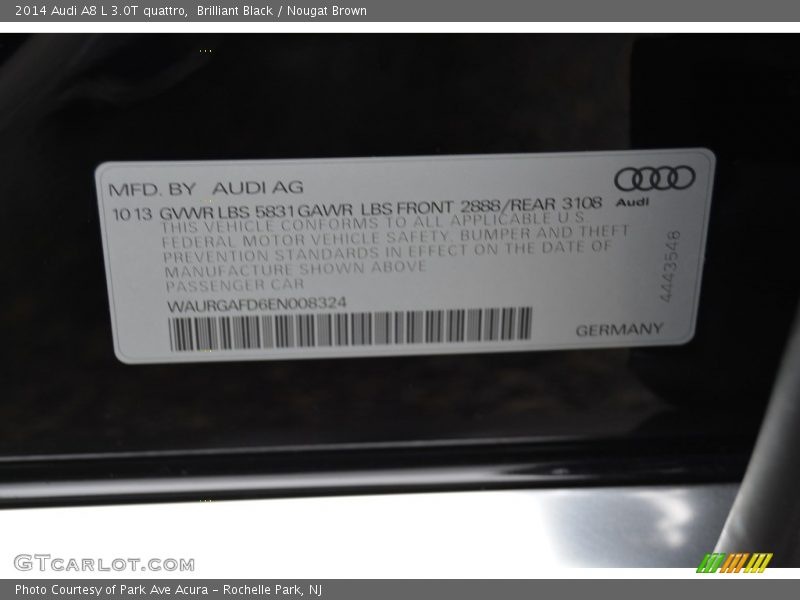 Brilliant Black / Nougat Brown 2014 Audi A8 L 3.0T quattro