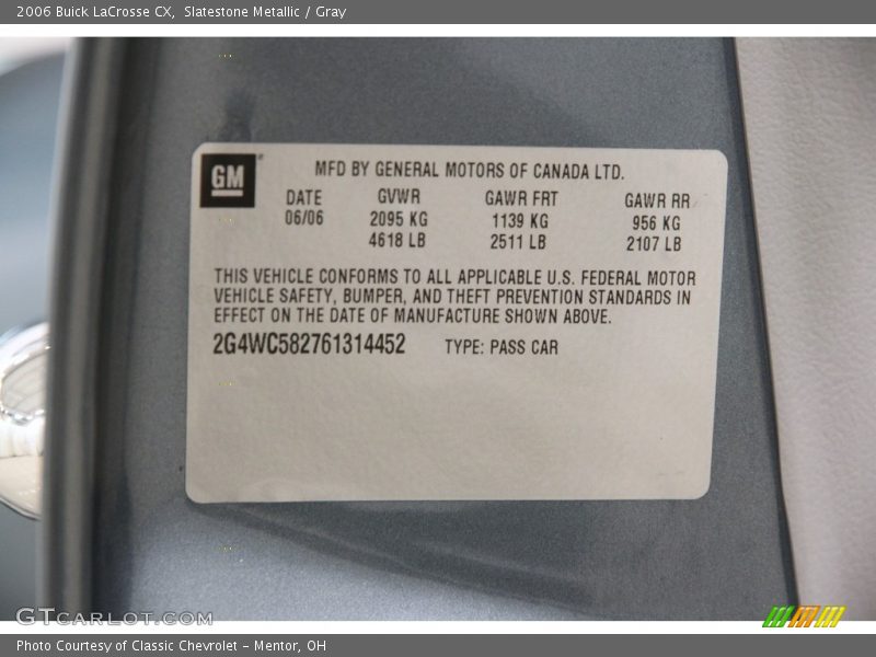 Slatestone Metallic / Gray 2006 Buick LaCrosse CX