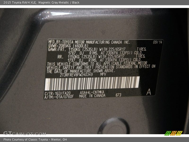Magnetic Gray Metallic / Black 2015 Toyota RAV4 XLE