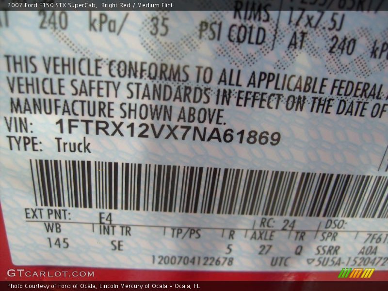 Bright Red / Medium Flint 2007 Ford F150 STX SuperCab