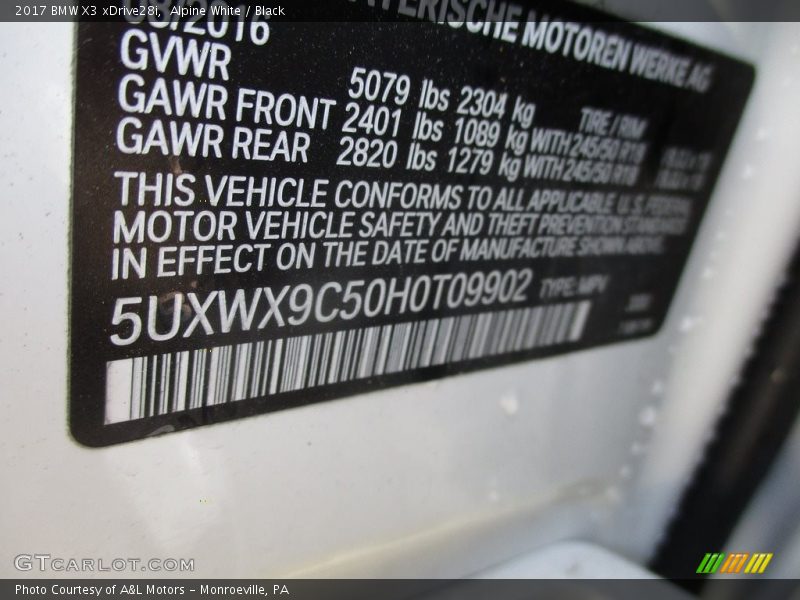 Alpine White / Black 2017 BMW X3 xDrive28i