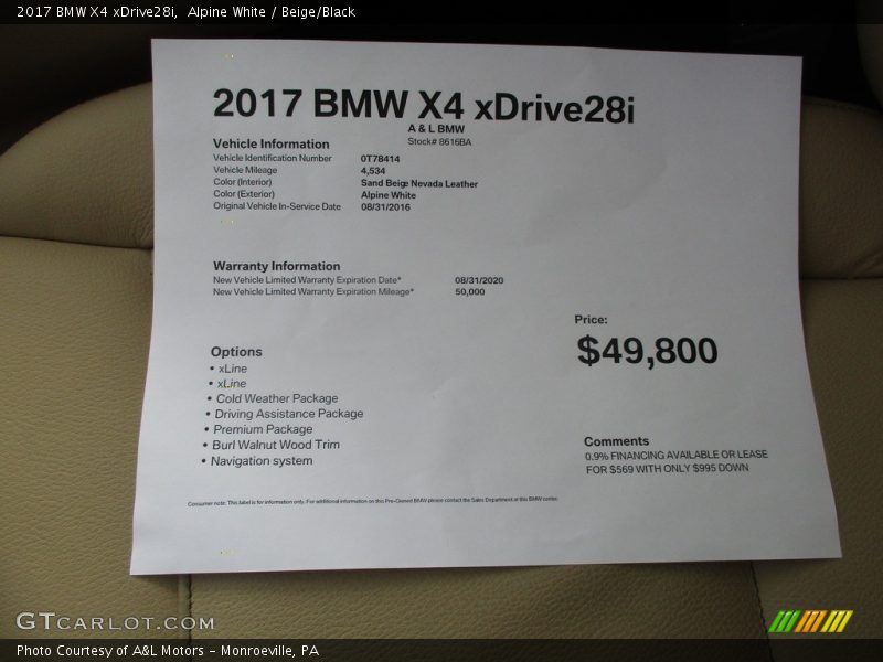 Alpine White / Beige/Black 2017 BMW X4 xDrive28i