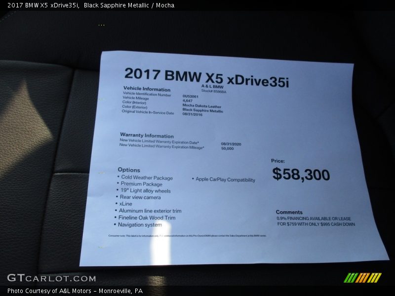 Black Sapphire Metallic / Mocha 2017 BMW X5 xDrive35i