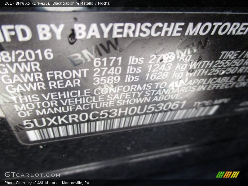 Black Sapphire Metallic / Mocha 2017 BMW X5 xDrive35i