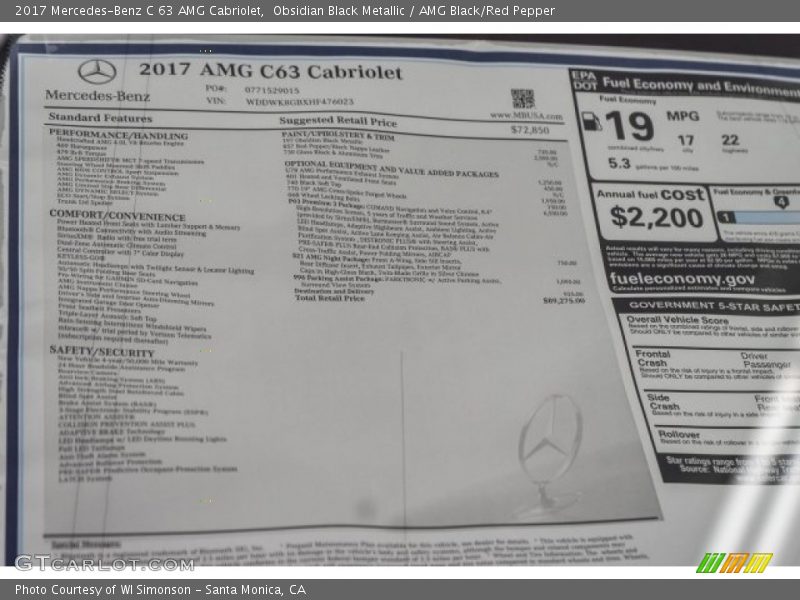  2017 C 63 AMG Cabriolet Window Sticker