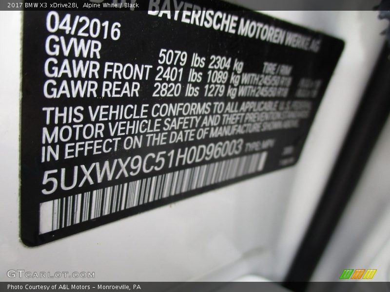 Alpine White / Black 2017 BMW X3 xDrive28i