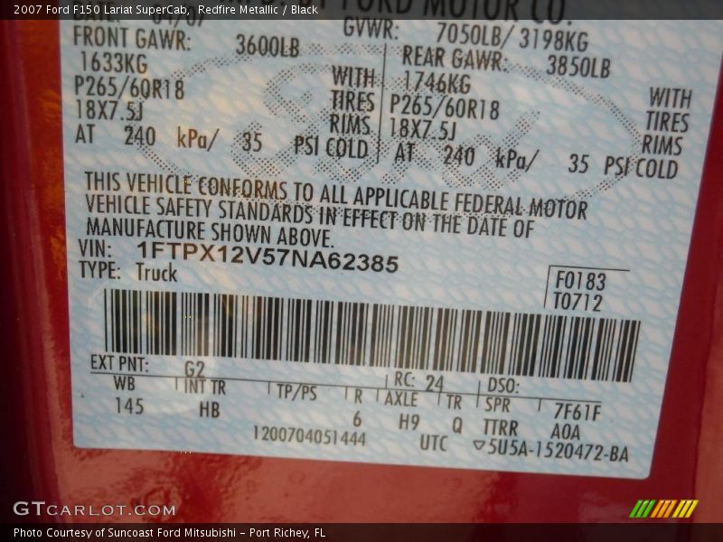 Redfire Metallic / Black 2007 Ford F150 Lariat SuperCab