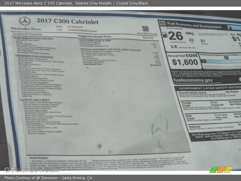  2017 C 300 Cabriolet Window Sticker