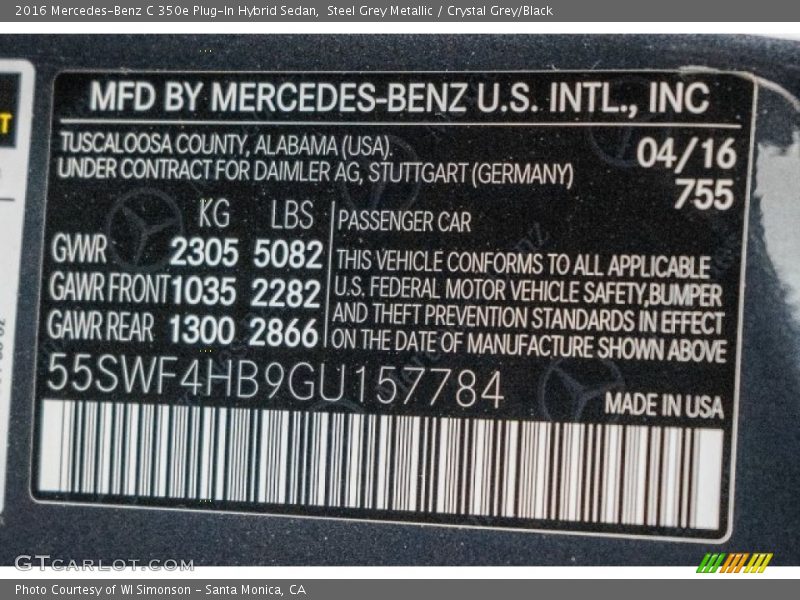 Steel Grey Metallic / Crystal Grey/Black 2016 Mercedes-Benz C 350e Plug-In Hybrid Sedan