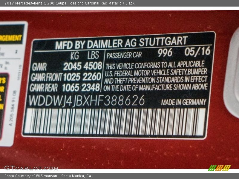 designo Cardinal Red Metallic / Black 2017 Mercedes-Benz C 300 Coupe