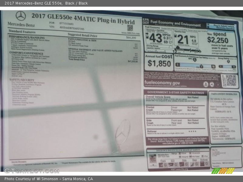  2017 GLE 550e Window Sticker
