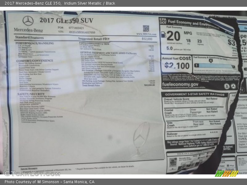 Iridium Silver Metallic / Black 2017 Mercedes-Benz GLE 350